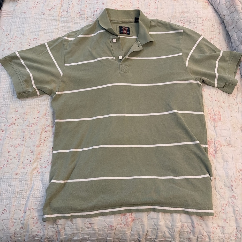 Arrow Olive Polo Shirt with White Stripes